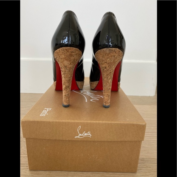 CHRISTIAN LOUBOUTIN Bruges Black Patent Cork 5.5 - Picture 4 of 11